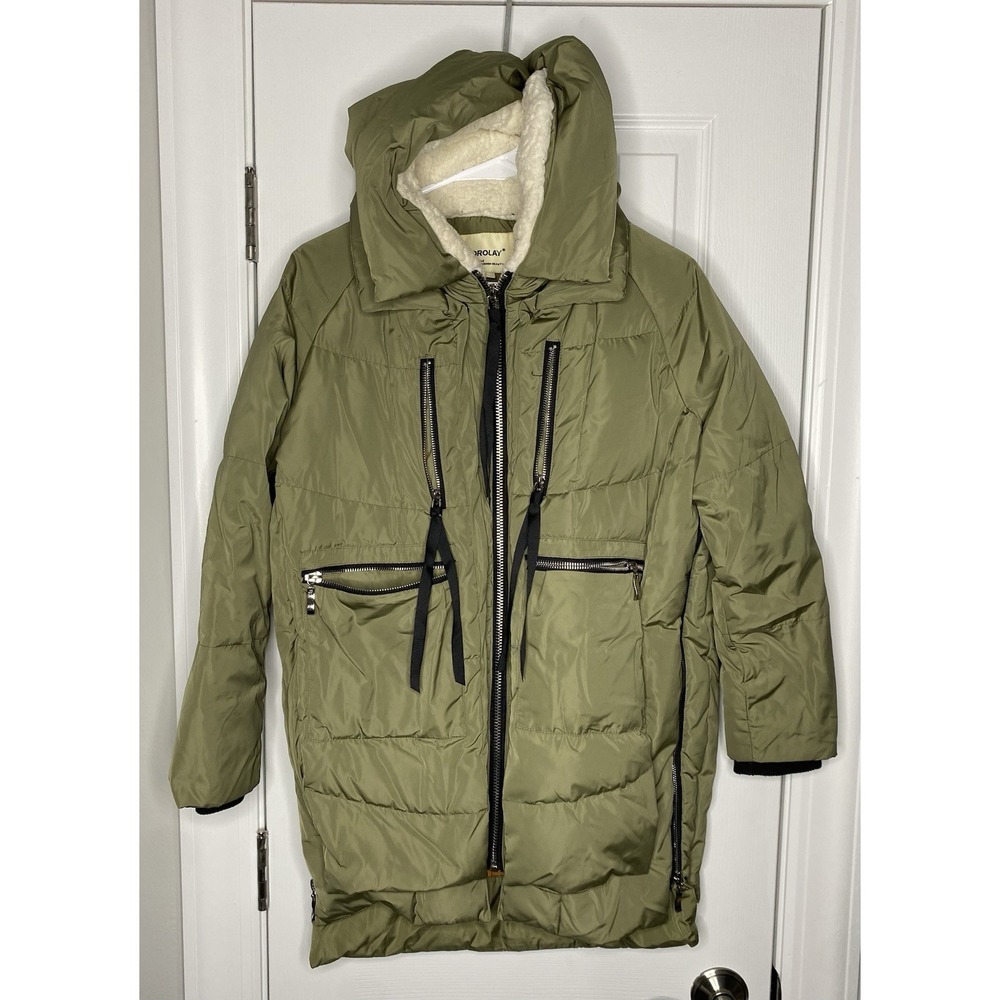 Orolay Women's Thickened Down Puffer Hooded Coat Olive Green‎ Size XXS *read*